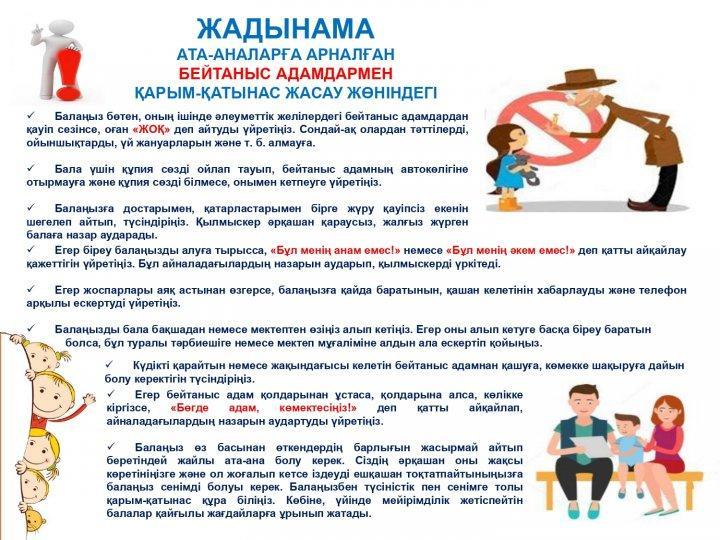 Ата - аналарға жаднама. Бейтаныс адамадармен қарым - қатынас