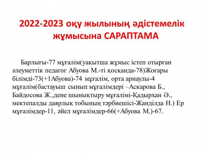 2022-2023ж оқу жылының әдістемелік жұмысына Сараптама